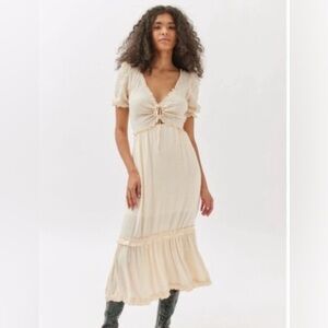 Urban Outfitters Picnic Time Midi Dress New Medium Creme Boho Minimalist Texture
